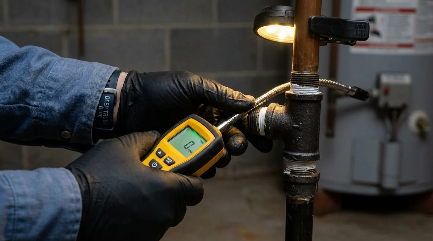 Gas leak detection with electronic sniffer by Johns Plumbing LLC in Northfield