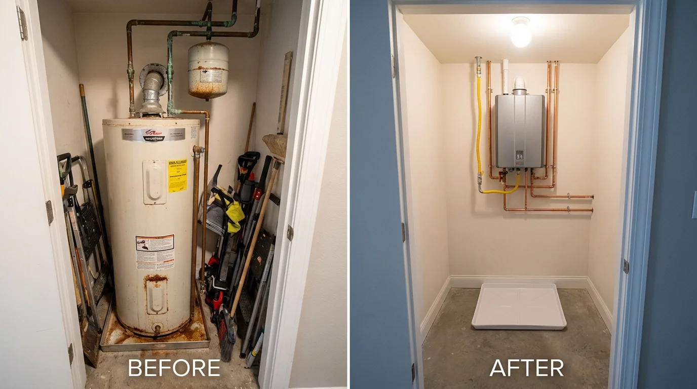 Tank water heater versus wall-mounted tankless unit comparison for Northfield, VT homeowners